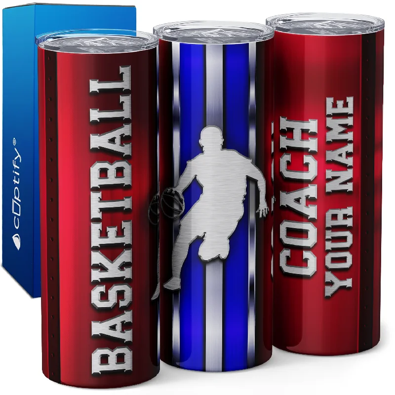 Novelty cat-shaped mugs-Personalized Basketball Coach Stripes 20oz Skinny Tumbler