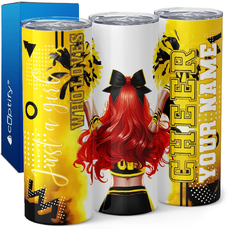 Floral glass drinking cups-Personalized Cheer Girl Redhead 20oz Skinny Tumbler