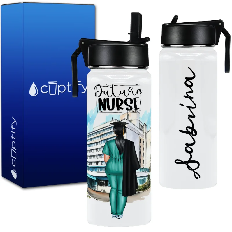 Insulated glass travel cups-Personalized Future Nurse 18oz Water Bottle