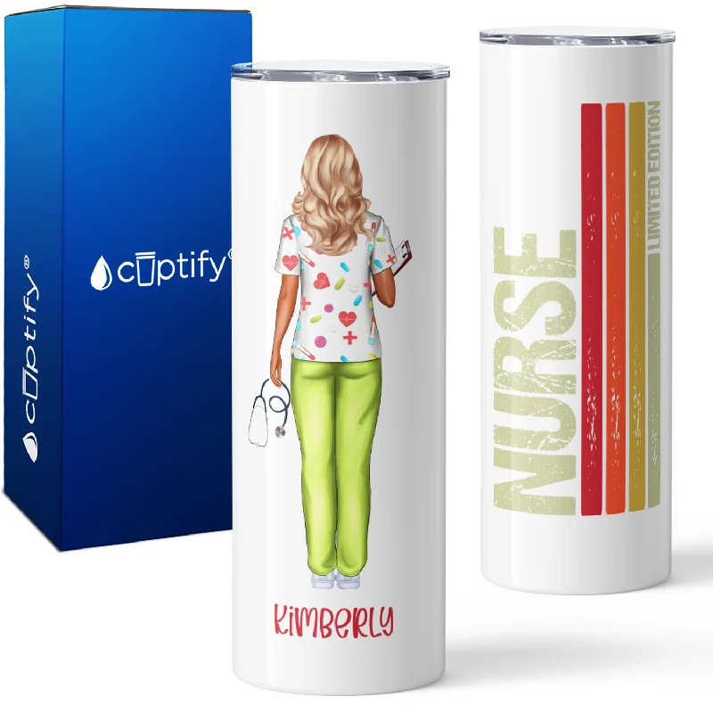 Spill-proof stainless steel cups-Personalized Nurse Limited Edition on 20oz Skinny Tumbler