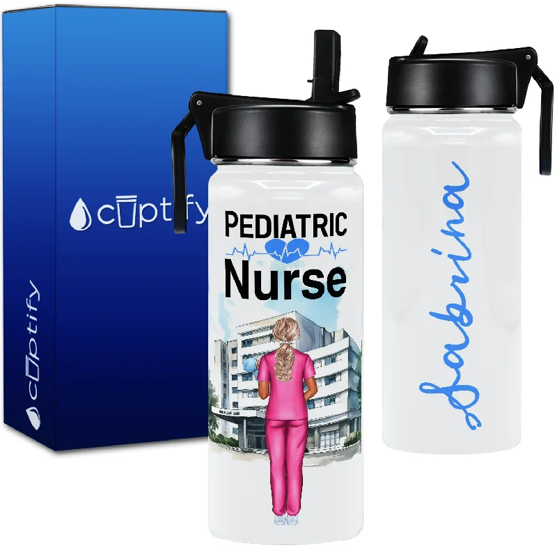 Festive Easter-themed mugs-Personalized Pediatric Nurse 18oz Water Bottle