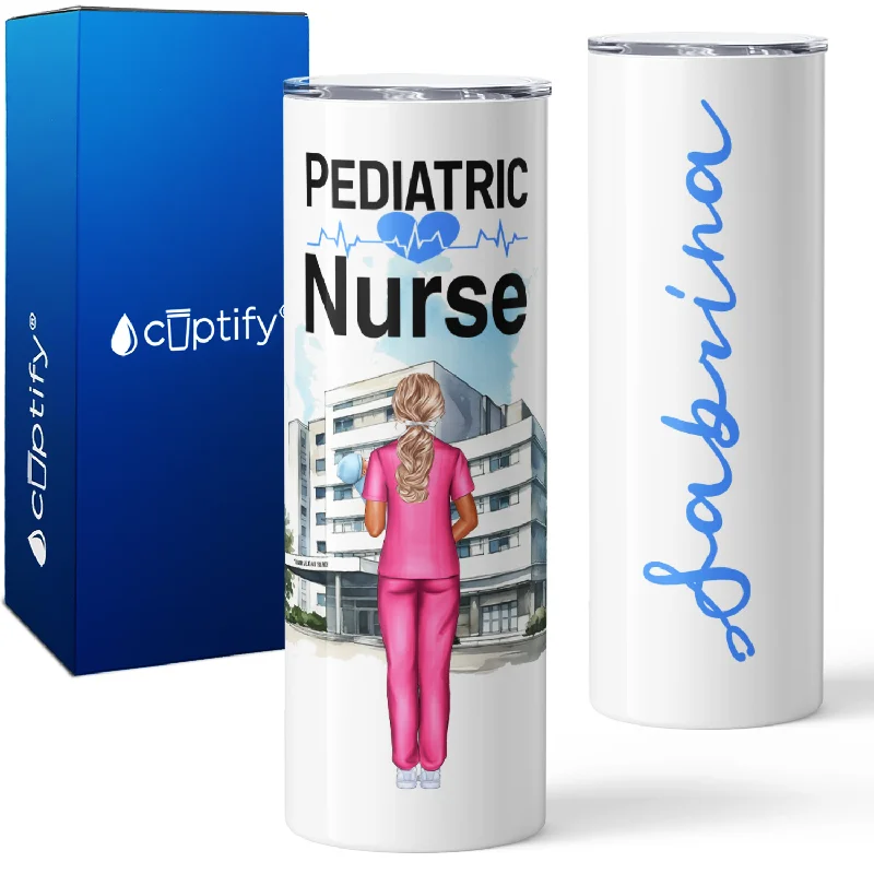 Lightweight aluminum camping cups-Personalized Pediatric Nurse 20oz Skinny Tumbler