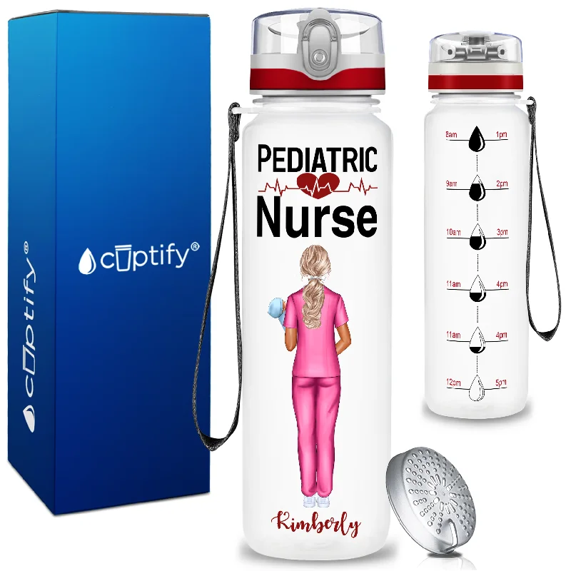 Hand-blown crystal cups-Personalized Pediatric Nurse 32oz Motivational Tritan Tracking Water Bottle