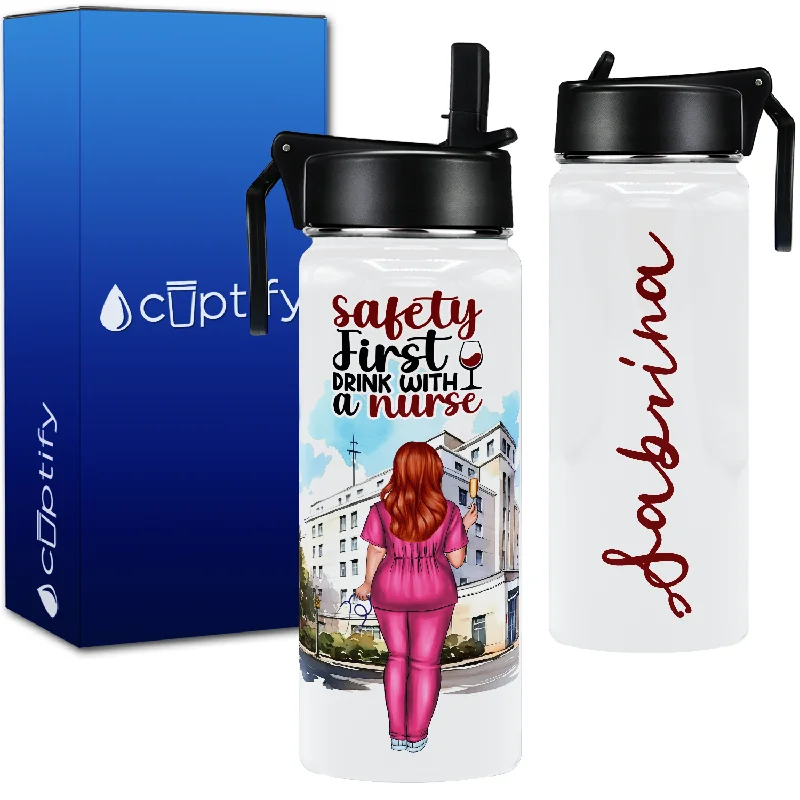 Large ceramic latte mugs-Personalized Safety First, Drink With a Nurse 18oz Water Bottle