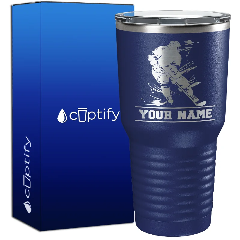 Floral glass drinking cups-Personalized Skating Hockey Player 30oz Hockey Tumbler