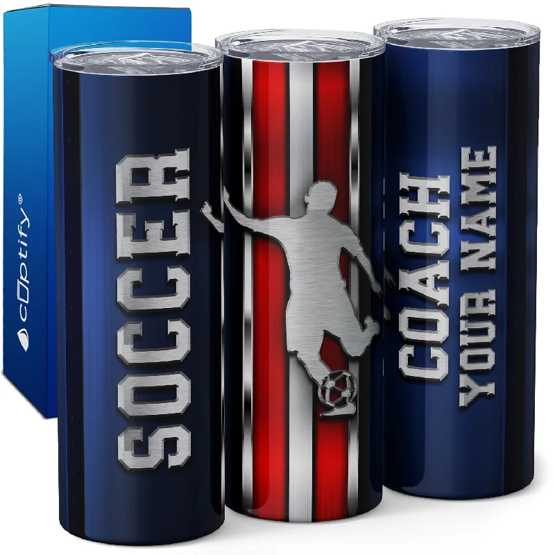 Stylish silver drinking mugs-Personalized Soccer Coach Stripes 20oz Skinny Tumbler