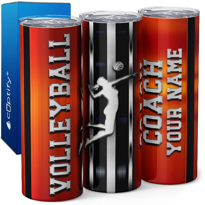 Modern insulated iced coffee mugs-Personalized Volleyball Coach Stripes 20oz Skinny Tumbler